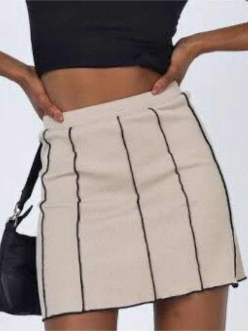 Princess Polly Beige Mini Skirt with Black Contrast Piping - Picture 1 of 5